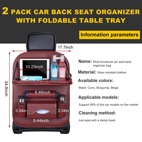 Car Back Seat Organizer with Foldable Table Tray – Universal Rear Seat Storage Bag, Multi-Pocket Holder for Tablet, Drinks & Essentials (Red)