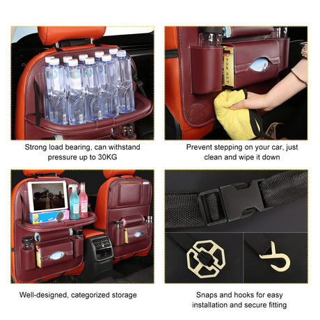 Car Back Seat Organizer with Foldable Table Tray – Universal Rear Seat Storage Bag, Multi-Pocket Holder for Tablet, Drinks & Essentials (Red)