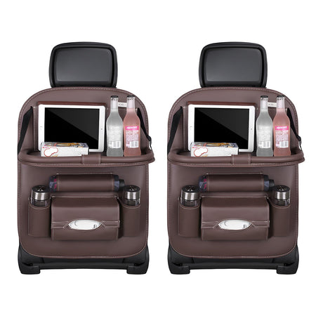 Car Back Seat Organizer with Foldable Table Tray – Universal Rear Seat Storage Bag, Multi-Pocket Holder for Tablet, Drinks & Essentials (Coffee)