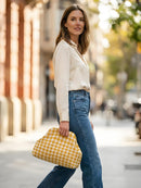 Houndstooth Knit Cloud Bag: Commute & Daily Handbag, Portable Storage Clutch (Mango Yellow) | Other Colors Available in Store