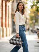 Houndstooth Knit Cloud Bag: Commute & Daily Handbag, Portable Storage Clutch (Black) | Other Colors Available in Store