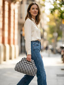 Houndstooth Knit Cloud Bag: Commute & Daily Handbag, Portable Storage Clutch (Khaki) | Other Colors Available in Store