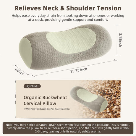 Organic Buckwheat Cervical Pillow – Ergonomic Neck Support for Side and Back Sleepers, Adjustable Firmness with Removable Cover, Natural Pain Relief for Neck and Shoulder Tension (Warm White)