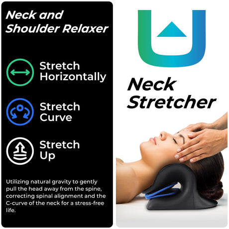 Adjustable Airbag Neck Stretcher – Ergonomic Cervical Traction Pillow with 8 Massage Points for Neck Pain Relief, Portable Spinal Alignment Device for Home, Office, and Travel Use (Black)