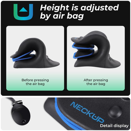 Adjustable Airbag Neck Stretcher – Ergonomic Cervical Traction Pillow with 8 Massage Points for Neck Pain Relief, Portable Spinal Alignment Device for Home, Office, and Travel Use (Black)