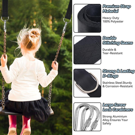 5ft Heavy-Duty Tree Swing Straps Kit – 2000lb Capacity, Includes Carabiners & Felt Protectors for Kids’ Backyard Swings (Black)