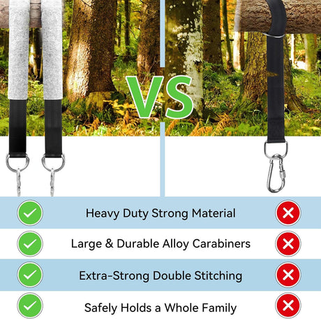 8ft Premium Polyester Swing Straps Set – 3000lb Load Rating, with Locking Carabiners & Tree Guards for Family Hammocks & Outdoor Play (Black)