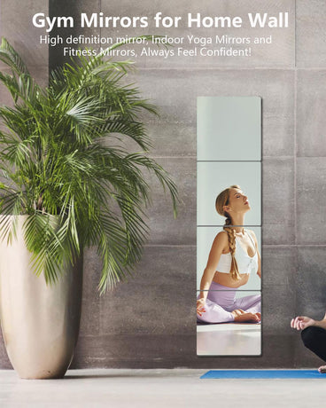 Shatterproof Acrylic Mirror Tiles – 4-Pack Wall Stickers for Kids, Home Gym, Bedroom & Bathroom, Easy Peel-and-Stick Decorative Mirrors with Double-Sided Tape (Silver,8