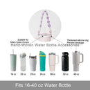 Hand-Woven Flower Water Bottle Strap with Silicone Ring 41cm/16.14 inch – Universal Cup Holder for 14oz, 30oz, and 40oz Stanley Tumblers, Adjustable Shoulder Strap with Rose Gold Clips and Net Pouch (Purple)