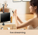 Floor Standing Phone Tripod with Swan Neck Arm – Includes Phone Clamp & Selfie Remote, Multi-Angle Stand for Live Streaming, Food Photography, Vlogging (Black)