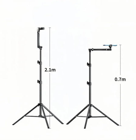 Floor Standing Phone Tripod with Swan Neck Arm – Includes Phone Clamp & Selfie Remote, Multi-Angle Stand for Live Streaming, Food Photography, Vlogging (Black)