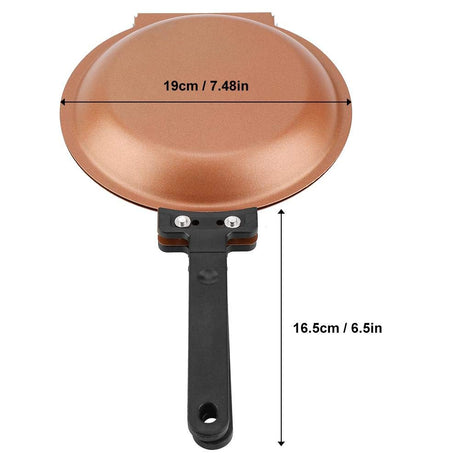 Double-Sided Flip Frying Pan – Non-Stick Cooking Pan for Eggs, Pancakes, Toasted Bread – Durable Iron Material with Heat-Resistant Handle, Compact Design for Home Kitchen Use – Ideal for Gas Stoves (Golden)