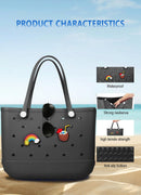 EVA Beach Tote Bag for Swimming, Pool & Travel – Waterproof Washable Rubber Handbag with 2 Random Charms, Lightweight & Sand-Resistant (Black) | Other Colors Available in Store