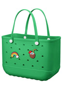 EVA Beach Tote Bag for Swimming, Pool & Travel – Waterproof Washable Rubber Handbag with 2 Random Charms, Lightweight & Sand-Resistant (Green) | Other Colors Available in Store