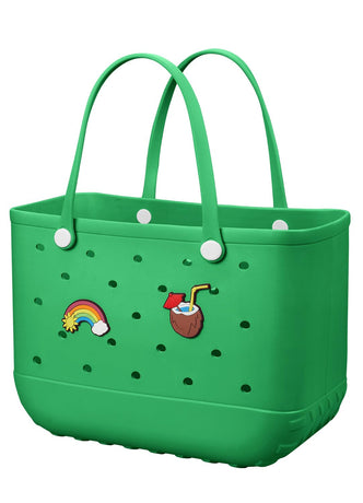 EVA Beach Tote Bag for Swimming, Pool & Travel – Waterproof Washable Rubber Handbag with 2 Random Charms, Lightweight & Sand-Resistant (Green) | Other Colors Available in Store