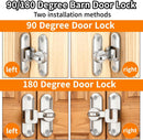 90/180 Degree Zinc Alloy Flip Lock for Barn & Sliding Doors – Heavy Duty Security Latch for Cabinets, Windows & Sheds (Silver)