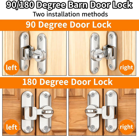 90/180 Degree Zinc Alloy Flip Lock for Barn & Sliding Doors – Heavy Duty Security Latch for Cabinets, Windows & Sheds (Silver)