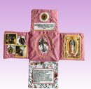 Mini Handcrafted Catholic Pocket Shrine – Foldable Prayer Altar with Silver Cross, Religious Art & Embroidered Prayers, Portable Faith Companion, 6.5 x 5.5 Inches (Pink)