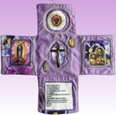 Mini Handcrafted Catholic Pocket Shrine – Foldable Prayer Altar with Silver Cross, Religious Art & Embroidered Prayers, Portable Faith Companion, 6.5 x 5.5 Inches (Blue)