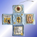 Mini Handcrafted Catholic Pocket Shrine – Foldable Prayer Altar with Silver Cross, Religious Art & Embroidered Prayers, Portable Faith Companion, 6.5 x 5.5 Inches (Purple)