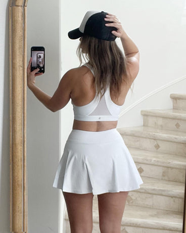 Women's Tennis Skirt with Pockets & Built-in Shorts – High-Waisted Golf Running Skort for Active Lifestyle, Sporty Fitness Wear (White,M)