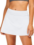 Women's Tennis Skirt with Pockets & Built-in Shorts – High-Waisted Golf Running Skort for Active Lifestyle, Sporty Fitness Wear (White,S)