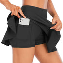 Women's Tennis Skirt with Pockets & Built-in Shorts – High-Waisted Golf Running Skort for Active Lifestyle, Sporty Fitness Wear (Black,XL)
