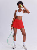 Women's Tennis Skirt with Pockets & Built-in Shorts – High-Waisted Golf Running Skort for Active Lifestyle, Sporty Fitness Wear (Red,M)