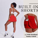 Women's Tennis Skirt with Pockets & Built-in Shorts – High-Waisted Golf Running Skort for Active Lifestyle, Sporty Fitness Wear (Red,M)
