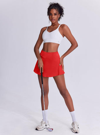 Women's Tennis Skirt with Pockets & Built-in Shorts – High-Waisted Golf Running Skort for Active Lifestyle, Sporty Fitness Wear (Red,XXL)