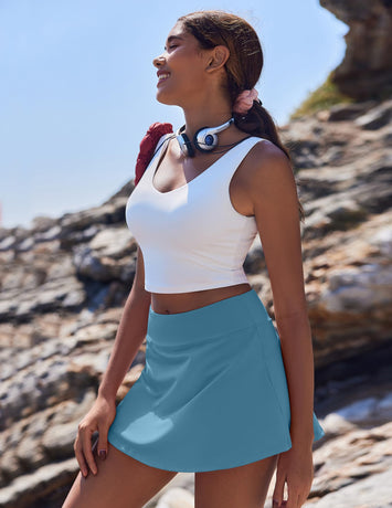 Women's Tennis Skirt with Pockets & Built-in Shorts – High-Waisted Golf Running Skort for Active Lifestyle, Sporty Fitness Wear blue,XXL)