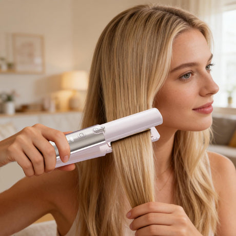 Wireless Mini Hair Straightener with Digital Display – Portable Ceramic Flat Iron for Travel, Quick Heat-up & 4-Temperature Settings (Pink)