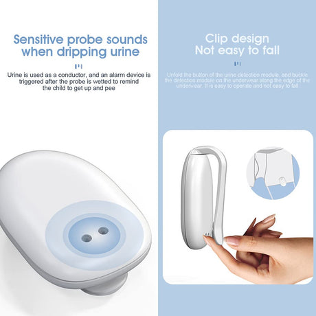 Wireless Bedwetting Alarm for Kids & Adults – Reusable Urine Sensor with Vibration & Sound Alert, No Wires, Easy Clip Design, USB Charging (White)