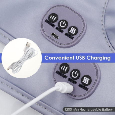 3-in-1 Rechargeable Breast Massager with Heat & Vibration – Wireless USB Charging, Adjustable Strap, Comfortable Wear for Daily Relaxation and Postpartum Care (Purple)