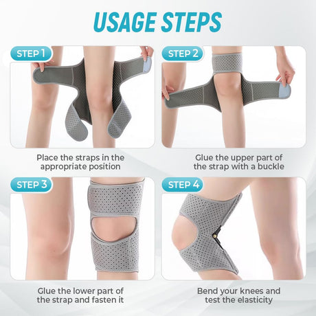 Knee Assistive Brace with Carbon Steel Spring Support – Breathable Perforated Sleeve, Adjustable Straps, Joint Stabilization & Pain Relief for Walking, Running, Hiking, Rehabilitation; Unisex Design for Men & Women (Grey)