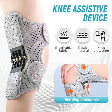 Knee Assistive Brace with Carbon Steel Spring Support – Breathable Perforated Sleeve, Adjustable Straps, Joint Stabilization & Pain Relief for Walking, Running, Hiking, Rehabilitation; Unisex Design for Men & Women (Black)