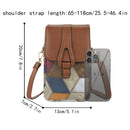 Color-Block Diamond Pattern PU Leather Crossbody Phone Bag – Retro Mini Wallet with Adjustable Strap & Dual Zipper Closure (Brown)