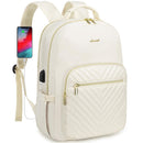 Stylish Laptop Backpack for Women – Large Capacity 27L Computer Bag with 15.6 Inch Compartment, USB Charging Port & 16 Pockets – Ideal for College, Work & Travel (White)