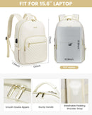 Stylish Laptop Backpack for Women – Large Capacity 27L Computer Bag with 15.6 Inch Compartment, USB Charging Port & 16 Pockets – Ideal for College, Work & Travel (White)