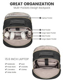 Stylish Laptop Backpack for Women – Large Capacity 27L Computer Bag with 15.6 Inch Compartment, USB Charging Port & 16 Pockets – Ideal for College, Work & Travel (Black)