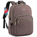 Stylish Laptop Backpack for Women – Large Capacity 27L Computer Bag with 15.6 Inch Compartment, USB Charging Port & 16 Pockets – Ideal for College, Work & Travel (Brown)