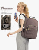 Stylish Laptop Backpack for Women – Large Capacity 27L Computer Bag with 15.6 Inch Compartment, USB Charging Port & 16 Pockets – Ideal for College, Work & Travel (Brown)