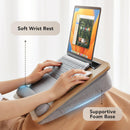 Portable Lap Desk for Students, Remote Workers & Readers – Laptop Table with Wrist Rest, Storage Pockets, Fits up to 15.6 inch Laptop for Bed, Couch or Dorm Use (Wood Grain)