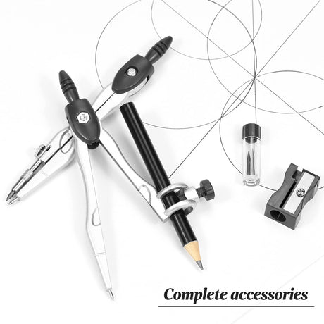 Complete 10-Piece Geometry Kit Set – Precision Drafting Tools with Metal Compasses, Rulers, Protractor & Pencil Sharpener – Ideal for Students, Engineers & Artists (Black)