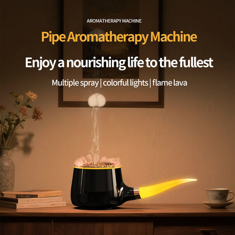 Pipe-Shaped Aromatherapy Humidifier with LED Flame & Mist – USB Desk Diffuser for Home, Office, Bedside (White) | Other Colors Available in Store
