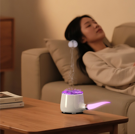 Pipe-Shaped Aromatherapy Humidifier with LED Flame & Mist – USB Desk Diffuser for Home, Office, Bedside (Black) | Other Colors Available in Store