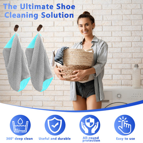 2-Pack Reusable Shoe Washing Machine Bag – White Protective Laundry Bag for All Shoes, Anti-Deformation & Deep Clean with Zipper Lock (Grey)