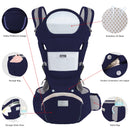 6-in-1 Adjustable Baby Carrier with Hip Seat – 11.8–15.7in Adjustable Height, Breathable Mesh & Multi-Position Carry for Newborn to 36 Months (Blue)