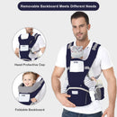 6-in-1 Adjustable Baby Carrier with Hip Seat – 11.8–15.7in Adjustable Height, Breathable Mesh & Multi-Position Carry for Newborn to 36 Months (Blue)