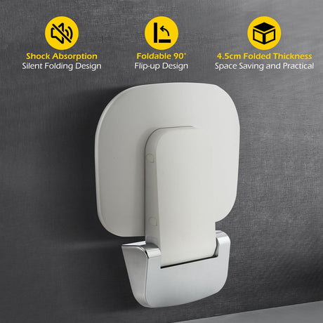 Wall Mounted Folding Shower Seat 440 lbs Load-Bearing – ABS Material Bathroom Stool with Stainless Steel Frame, Foldable 90° for Sauna, Hospital, Home Use (White)